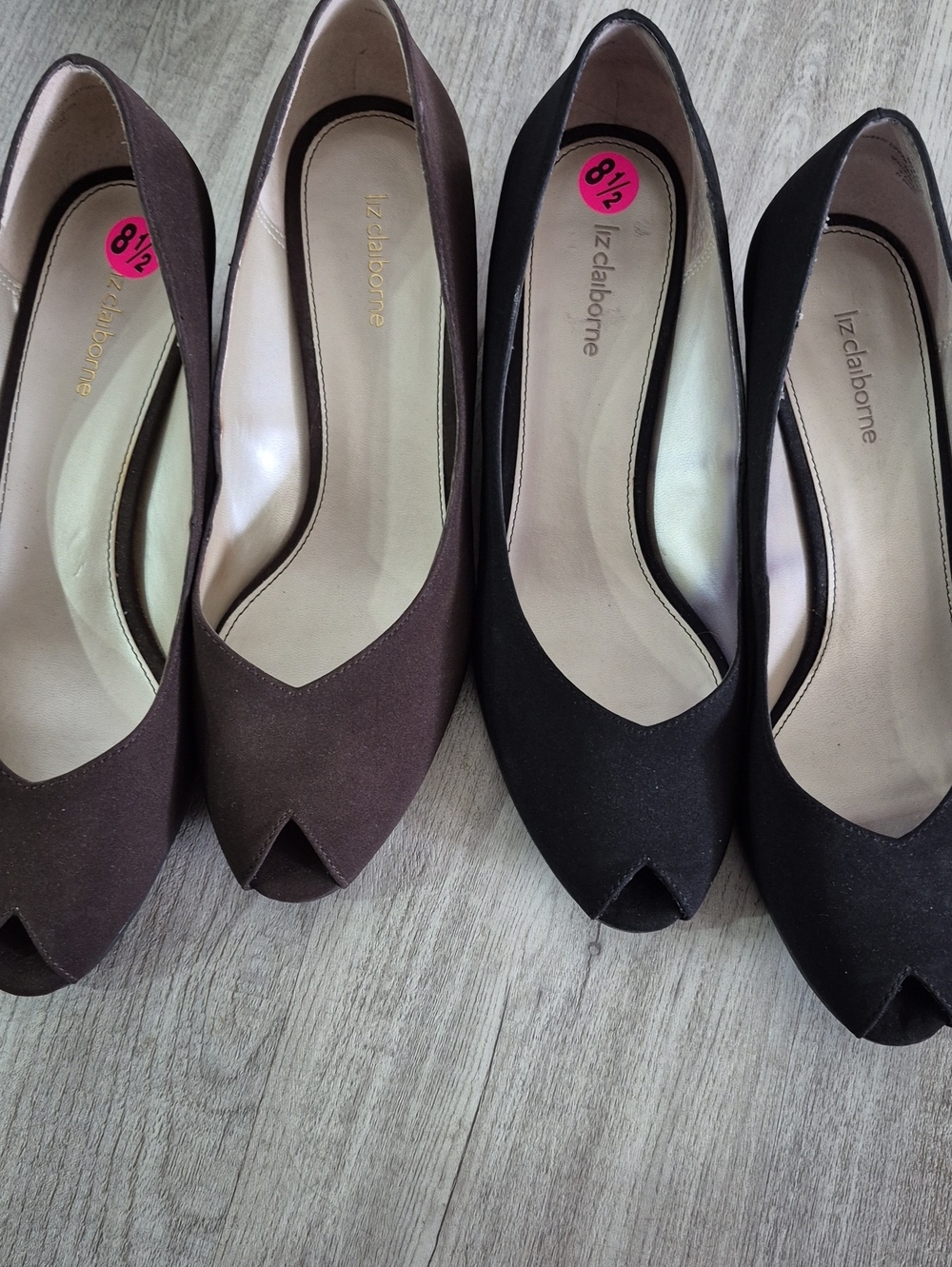 2 Pair Liz Claiborne Women's Peep-Toe Flats in Black and Brown